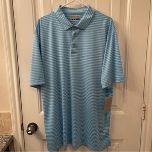 PGA Tour Mens XL Light Blue White Striped Polo Golf Moisture Wicking Stretch UPF
